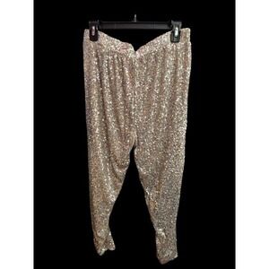 Cable & Gauge Womens Pants Jogger  Lounge Gold Champagne Sequins Pull On M New